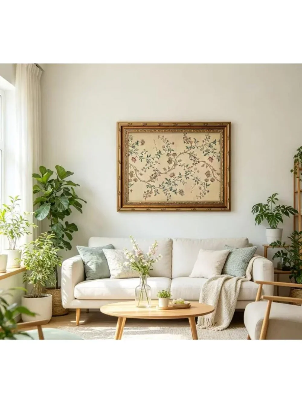 Elegant Vintage Floral Vine Wall Art - Retro Beige Botanical Canvas Print